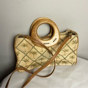 Fossil Tan and Green Palm Tree Shoulder Bag